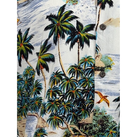 Vintage Hawaiian Shirt Y2K Ocean Current XL Rayon Aloha Wear Beach Island Palms - Picture 3 of 4